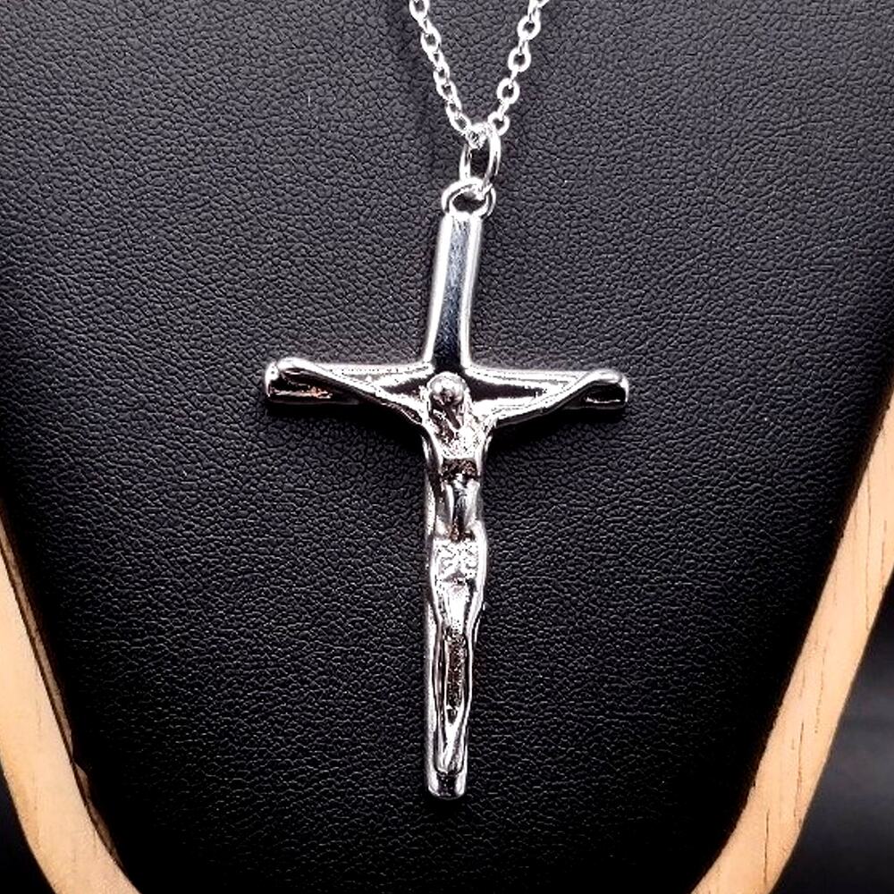 925 Silver Necklace w/ Cross Crucifix Jesus Men's Anniversary Birthday Gift NEW